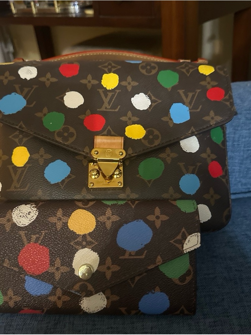 LV Monogram Shoulder Bag and Wallet with Multicolor Paint Dots